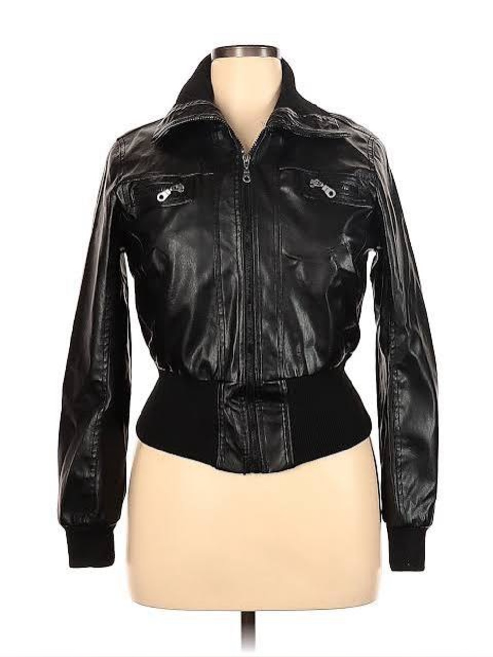 Miley Cyrus & Max Azria Black Faux Leather Bomber Jacket